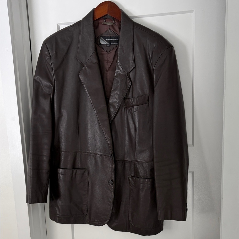 Vintage Members Only Brown Leather Blazer Size 42